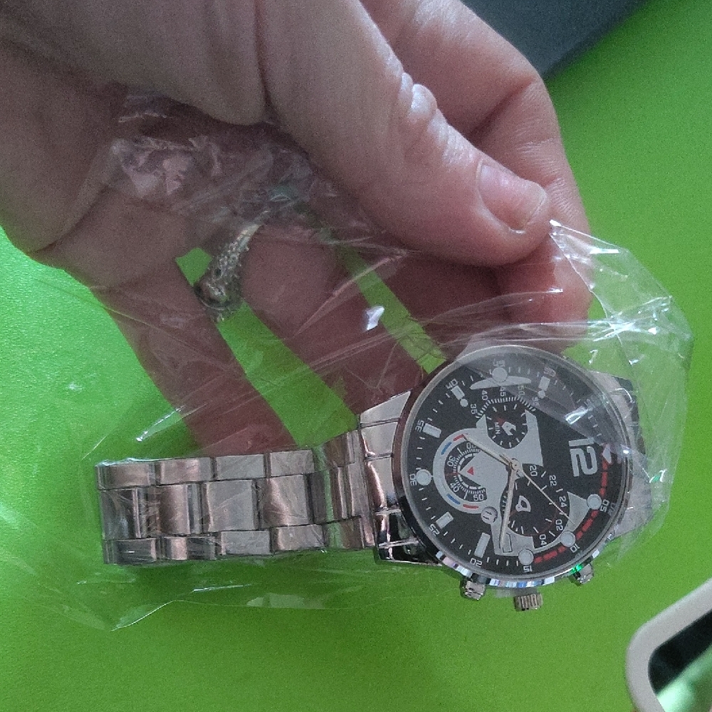 Silver and Black Chronograph Watch